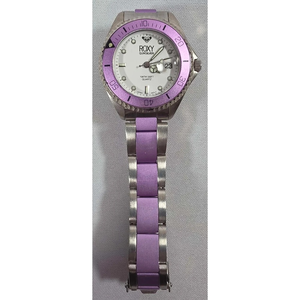 Roxy Quicksilver 10ATM RX1001 Stainless Steel Pink Bezel Y2K - Needs Battery